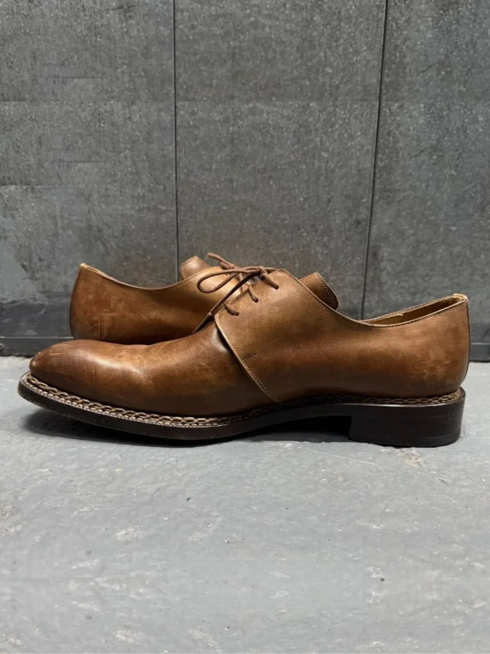 HARRIS FIRENZE 1913 x BARNEYS NY BROWN HANDMADE LEATHER DERBY SHOES